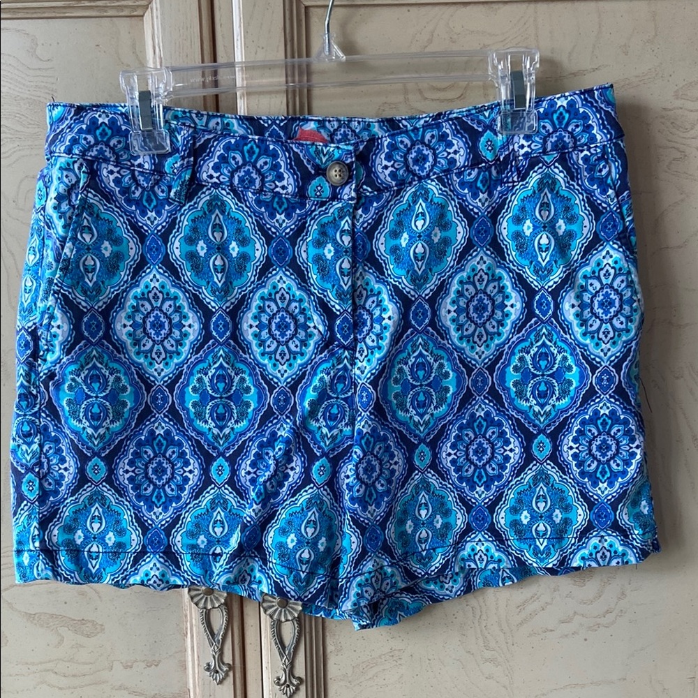 Blue Geometric Bermuda Shorts with Bold Pattern
